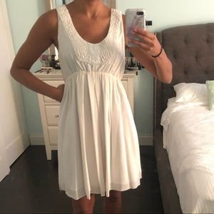 Club Monaco sleeveless beaded white silk dress